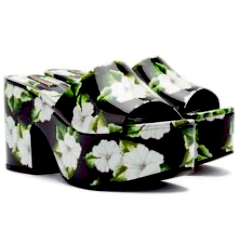 Larroudé Miso Leather Platform Clog in Patent Tropical Flowers/Black 8